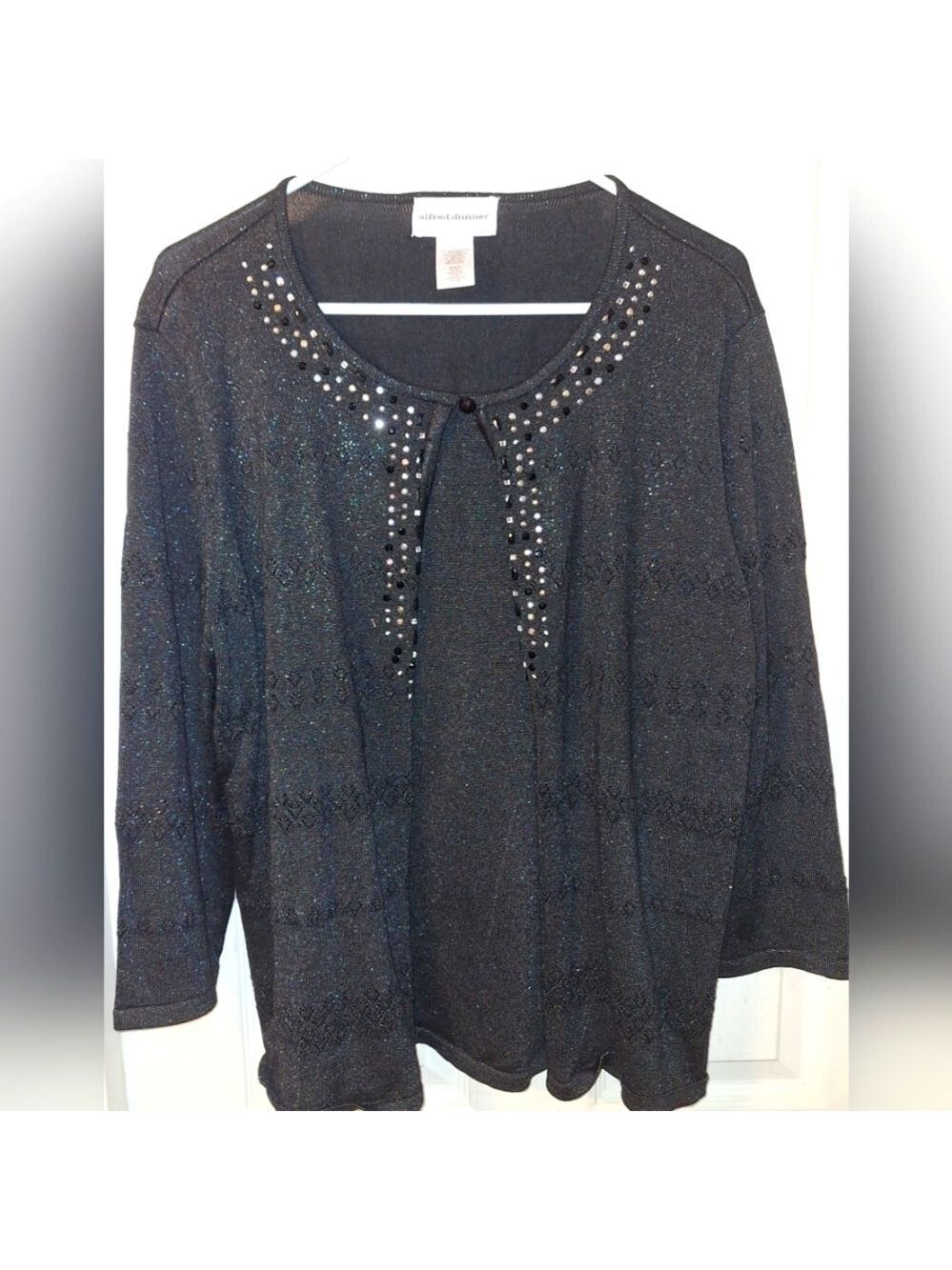 Alfred Dunner Black Embellished Blouse Sweater